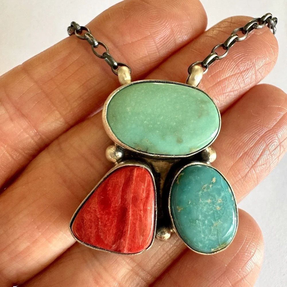 Mixed Turquoise Navajo‎ Cluster Y Necklace 16